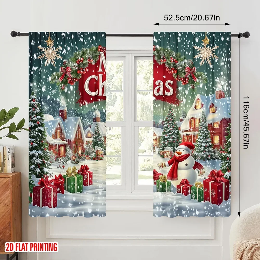2pcs,2D plane printing Curtains Roller Blinds Santa's Snow House (2) Versatile Polyester (without rod) Outdoor Decorations Ldeal