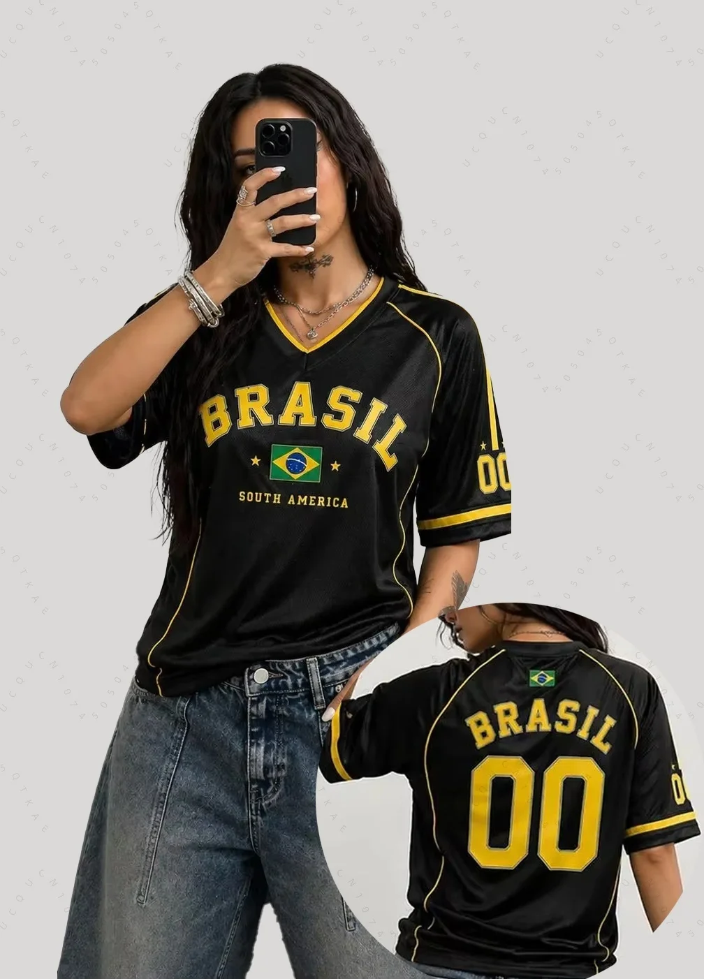 2026 New Women's Men's Brazil Print V-Neck Short Sleeve Kids T-Shirts Summer Graphic Tee Jerseys Plus Size Madam Sport T Shirt