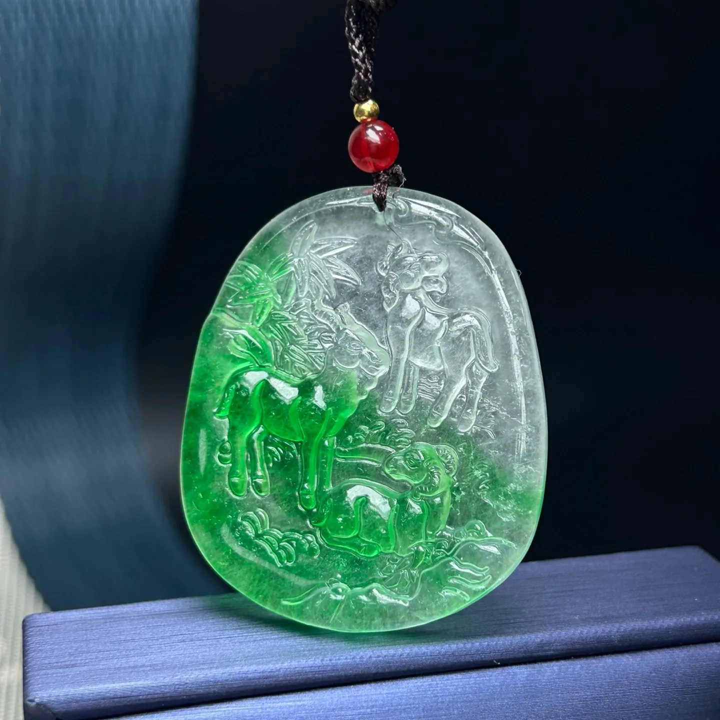 Real Natural ice Green jade Jadeite engrave Sheep amulet Pendant&Necklaces