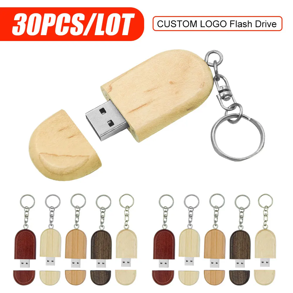 30pcs/lot Wood USB 2.0 Flash Drives 4GB Free Custom Logo Memory Stick 64GB Pen Drive 32GB with Free Key Ring Memory Stick U Disk