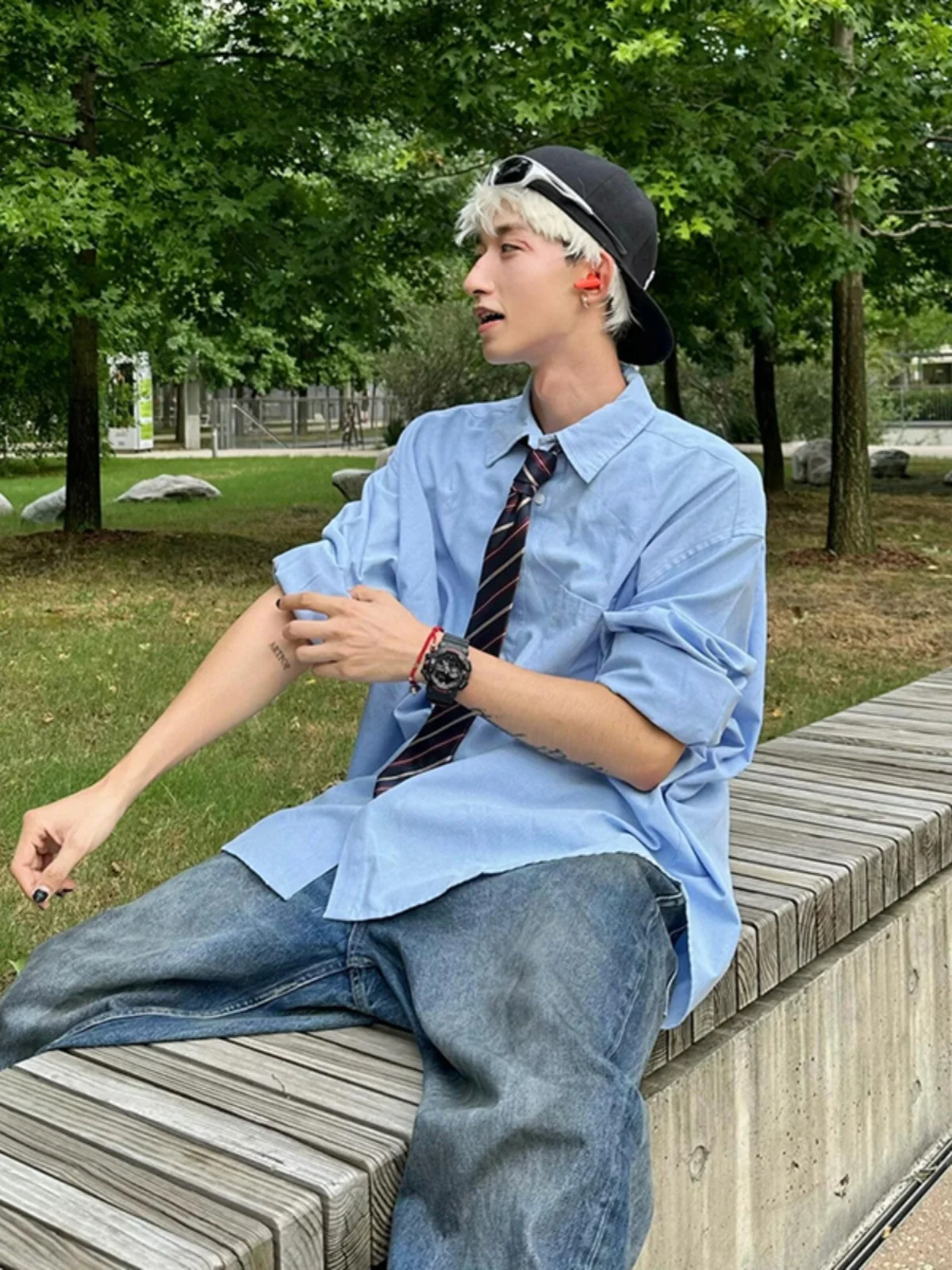 Blue Long Sleeve Shirt Men's Trendy Brand High-End Feeling Cool DK Uniform Top CleanFit Shirt Jacket Loose Fit Youth Popular