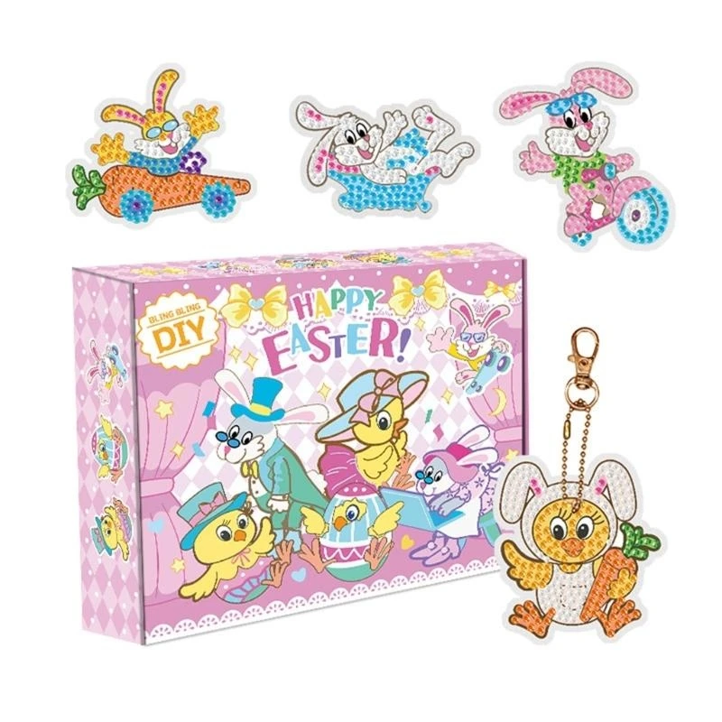 라인 석 스티커 키 체인 부활절 라인 석 스티커 키트 부활절 장난감 토끼 라인 석 스티커 어린이위한 DIY 키 체인 K 15UB