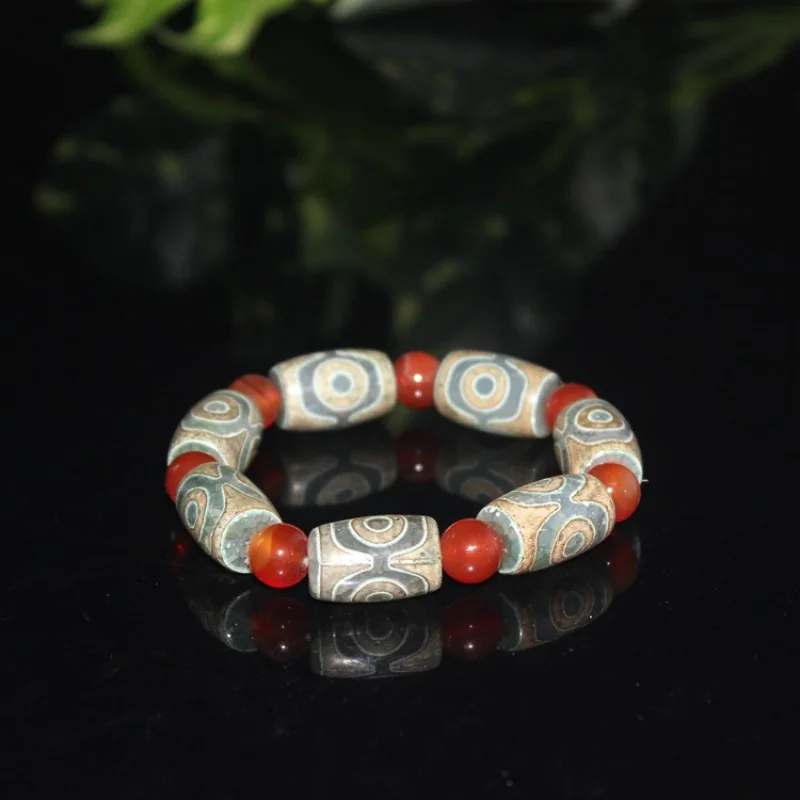 Imitation Ming Dynasty Antique Old Agate Three-Eyed Dzi Bead Bracelet Fashion Versatile