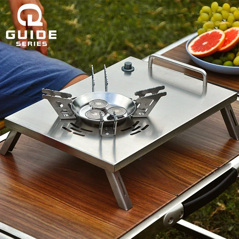 Outdoor Gas Stove Three Core Wind Proof Self Driving Tour Split Camping Cooker Picnic High-power Fire Camping