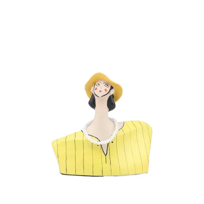 Modern Light Luxury French Elegant Yellow Pearl Lady Ornament for Living Room Study Entrance Office Home Decoration