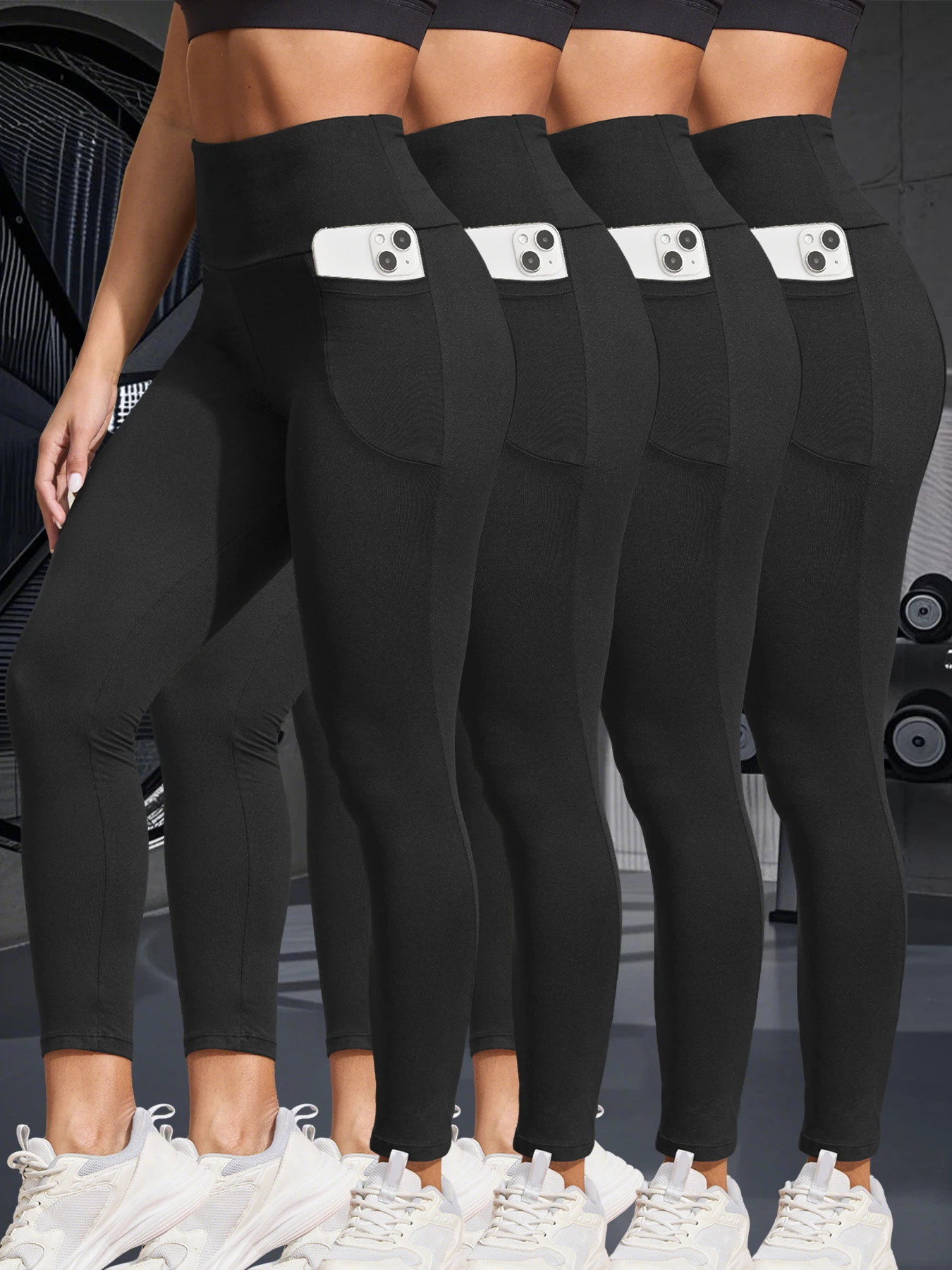 

4 Pack Super Soft Leggings with Pockets for Women, High Waisted Tummy Control Workout Yoga Running Pants Leggings
