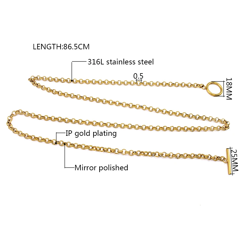 Stainless Steel 5mm Rolo Chain T toggle Clasp Two Layer Chain Choker Necklace for Women Men Simple Basic Fashion Link Chains