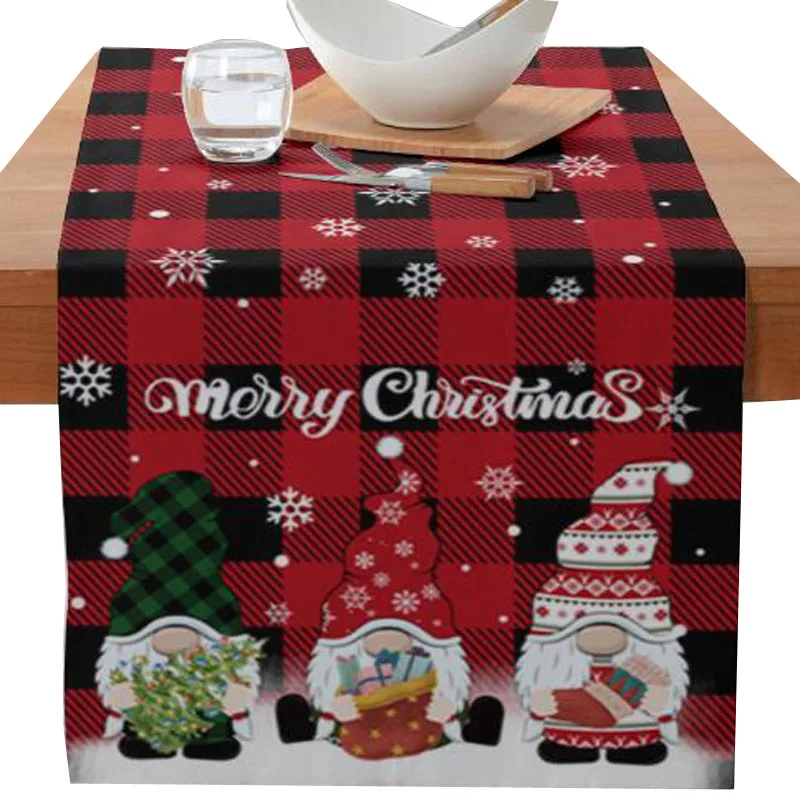 Popular Linen cotton Christmas Faceless Gnome printed table runner flag cloth cover tablecloth Table decoration and accessories