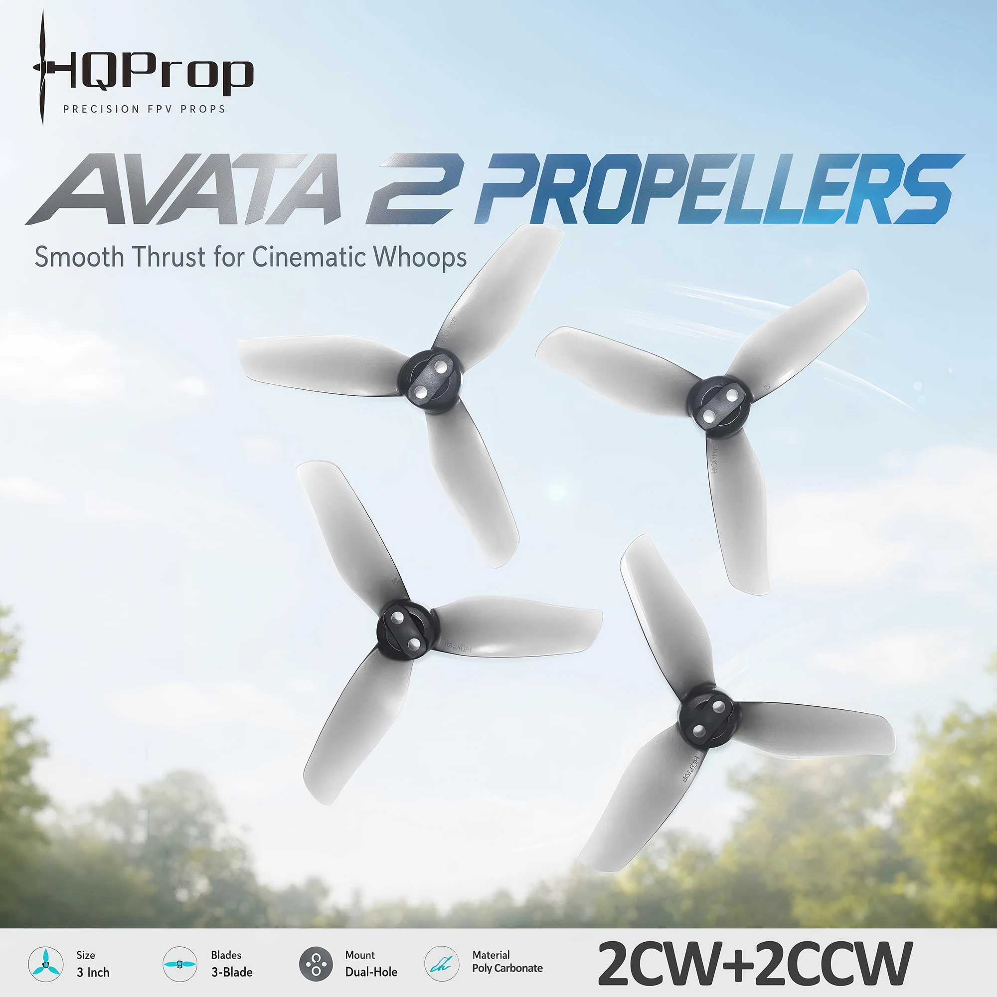 HQProp 3X3X3 Propeller 3Inch Grey Poly Carbonate Propeller Compatible DJI Avata 2 FPV Racing Drone Replacement Prop Parts