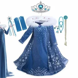 Frozen Elsa Princess Dress Girl Halloween Cosplay Costume Birthday Carnival Party Snow Queen Long Sleeve Snowflakes Kids Clothes