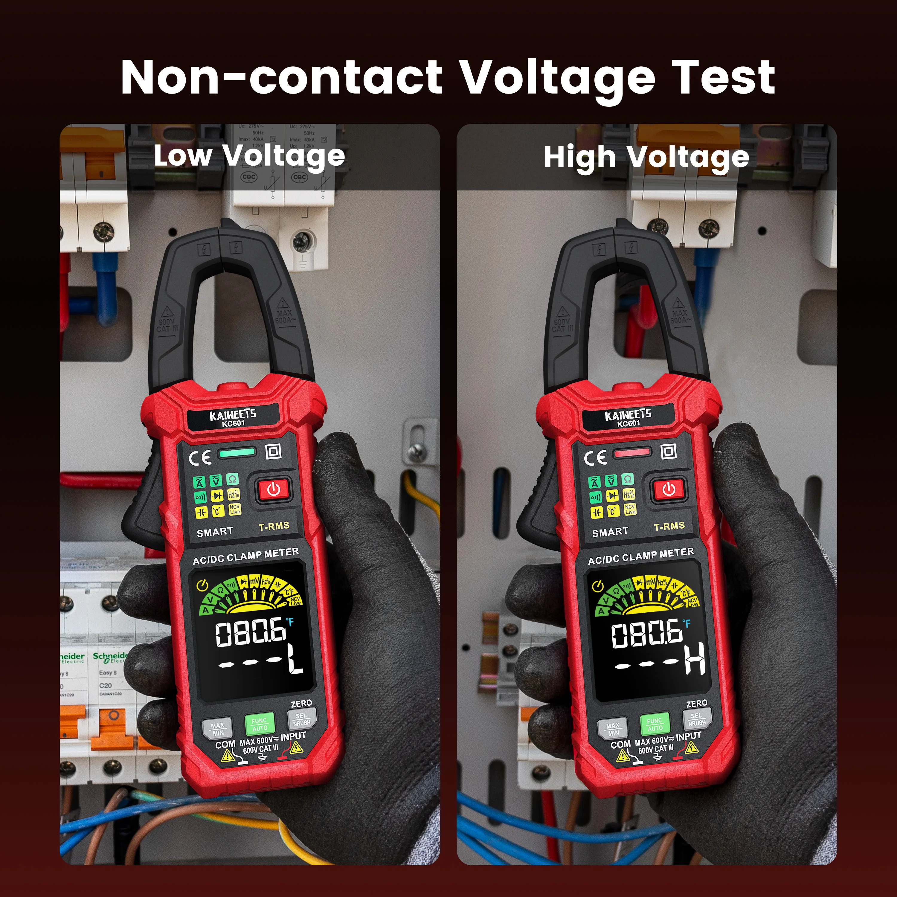 KAIWEETS KC601 AC/DC Current Digital Clamp Meter 6000 Counts 600A Amp Multimeter Large Color Screen Voltage Tester  Meters