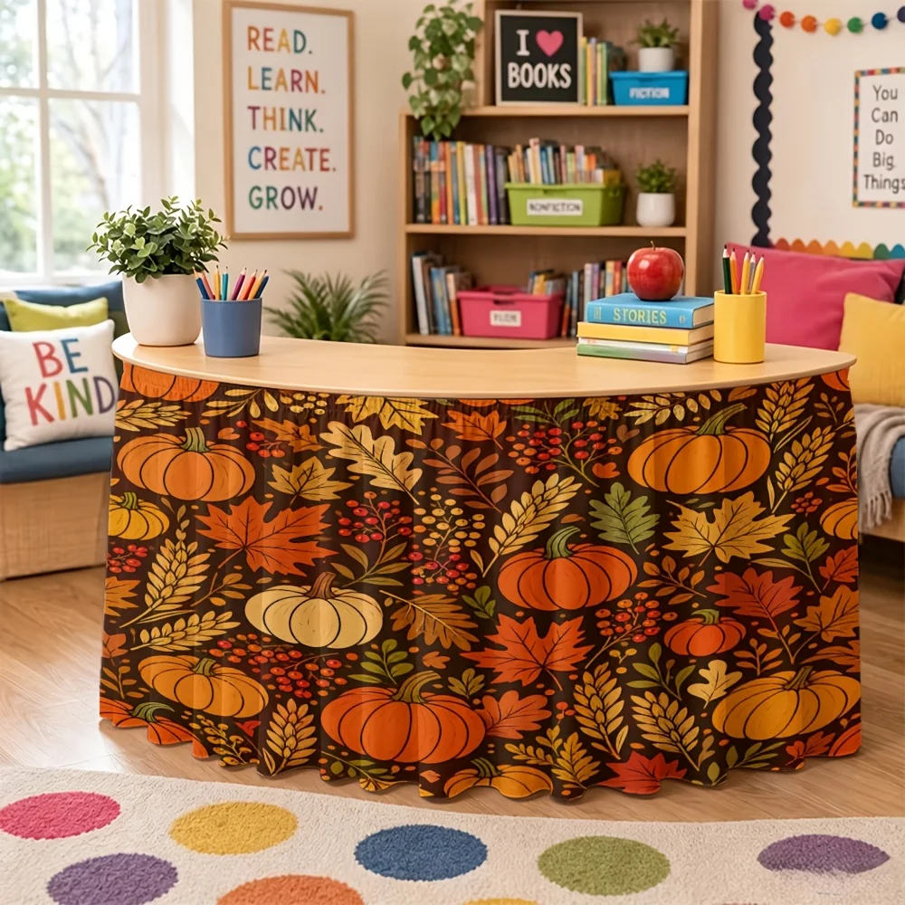 Halloween, Christmas, back-to-school season, party table dresses—one piece with colorful pumpkin maple leaf prints