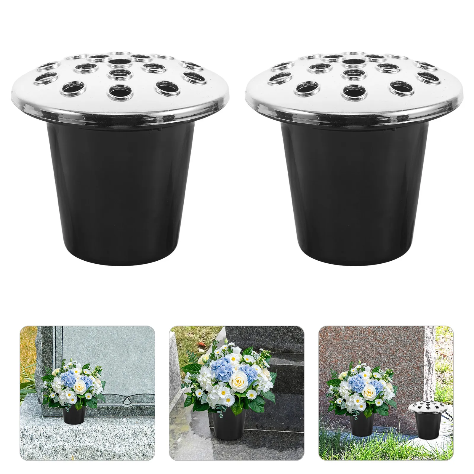 4Pcs Cemetery Floral Fixation Device Reusable Lotus-Shaped Plastic Flower Holder Stable Outdoor Grave Vase Decoration Base