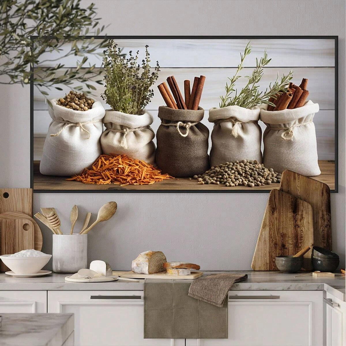 Spices and Herbs Large Unique Painting Canvas Wall Art Prints, Kitchen Wall Decoration, Dining Room Restaurant  Wall Posters