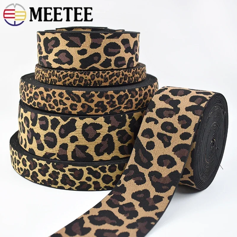 5/10M Meetee 15-50mm Jacquard Elastische Band Luipaardprint Stretch Lint Sportkleding Yoga broek Lente Riem Naaien Accessoires