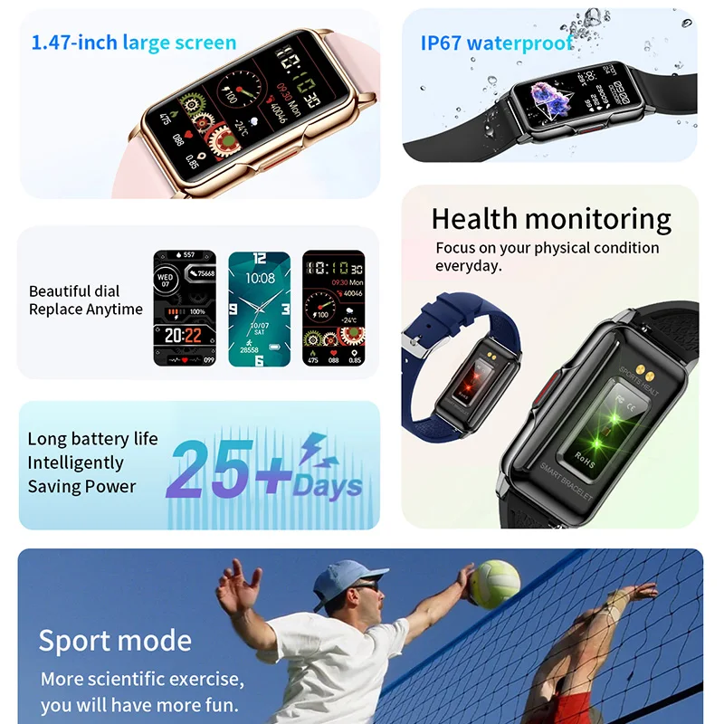 LIGE Women Smart Band Men Watch 1.47 inch Full Touch Heart Rate Sport Fitness Smartwatch New Outdoor Smart Bracelet Ladies 2025