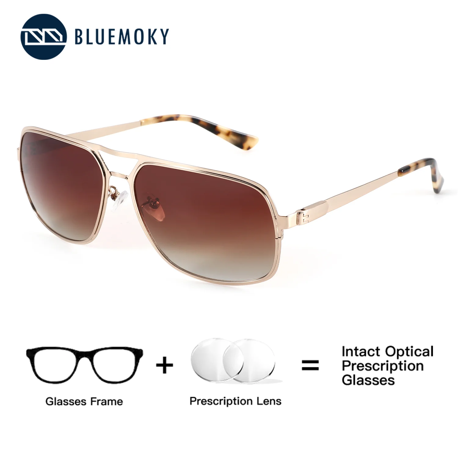 BLUEMOKY Metal Pilot Polarized Prescription Sunglasses Men Myopia Multifocal Medical Magnifying Glasses