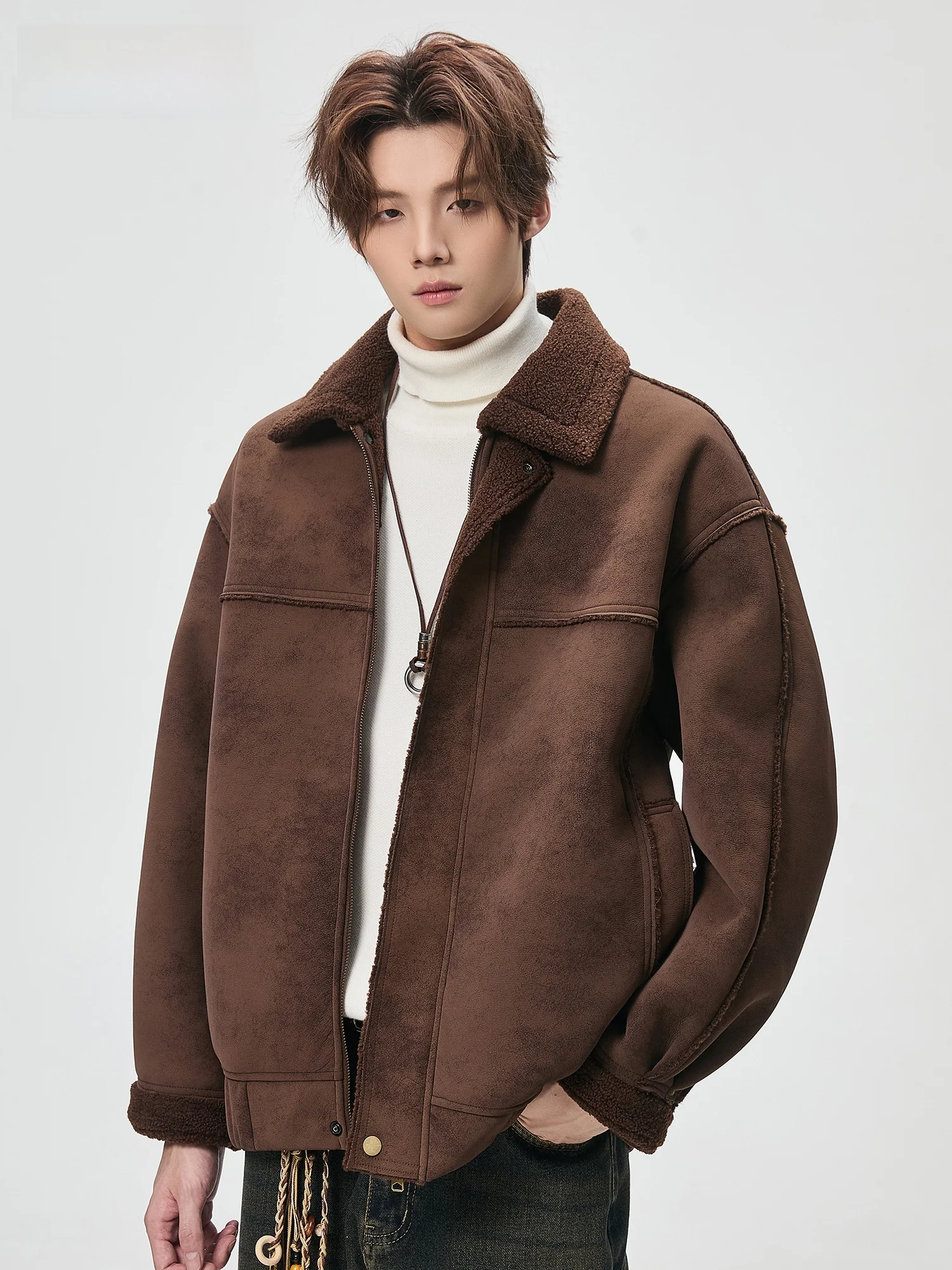 

Mark Fairwe Men's Fce Lined Vintage Jaet Winter Warm Stand Collar Zipper Casual Sle PU Leather Coat for Teens And Y...