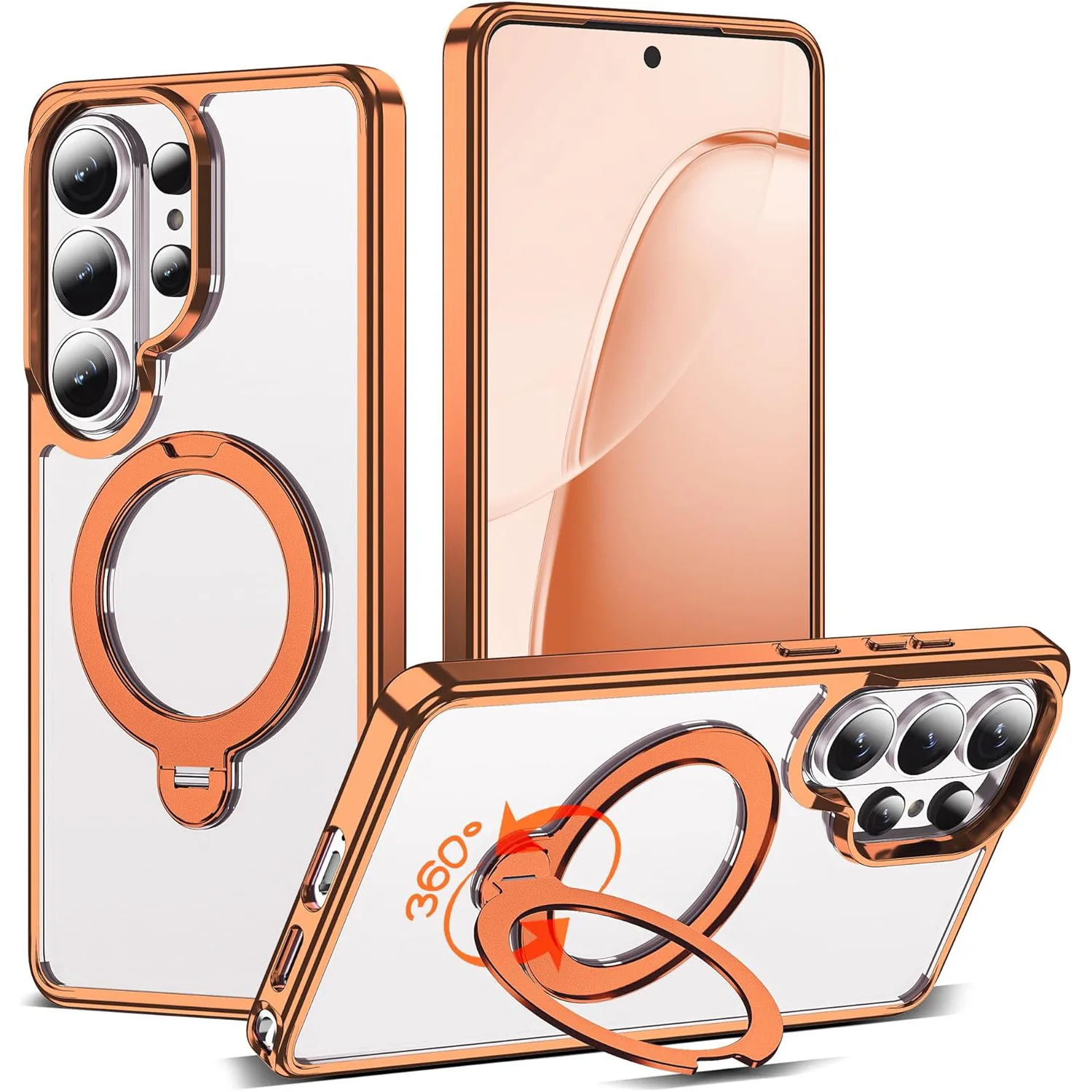 case for Samsung S26 S25 S24 S23 ultra 360 degree rotating magnetic pivot bracket protective case transparent Wireless Charging