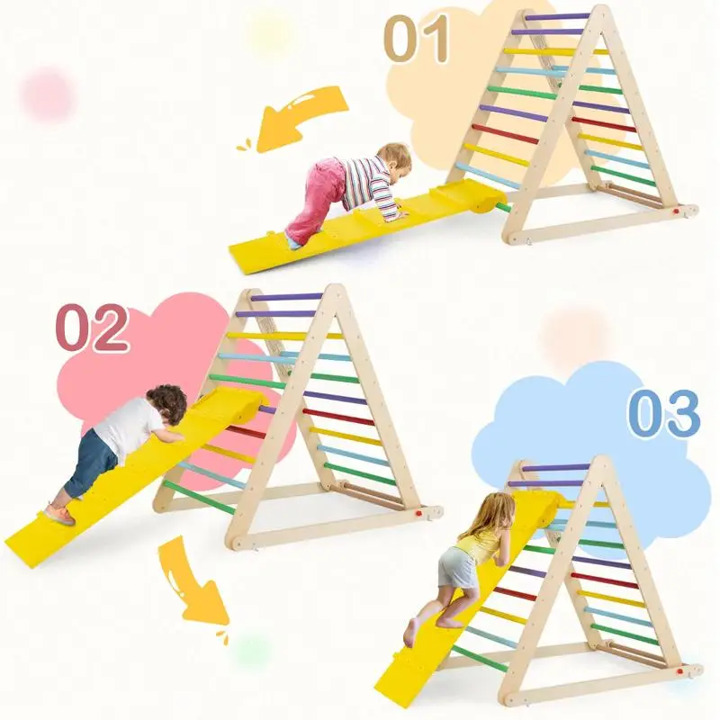 Échelle d'escalade en bois avec rampe pour maternelle ou maison - Colorée