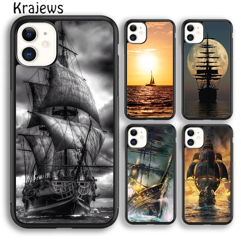 Krajews sailing ship boat Colorful Phone Case Cover For iPhone 16 15 SE2020 14 6 7 8 plus 11 12 13 pro max coque Shell Fundas