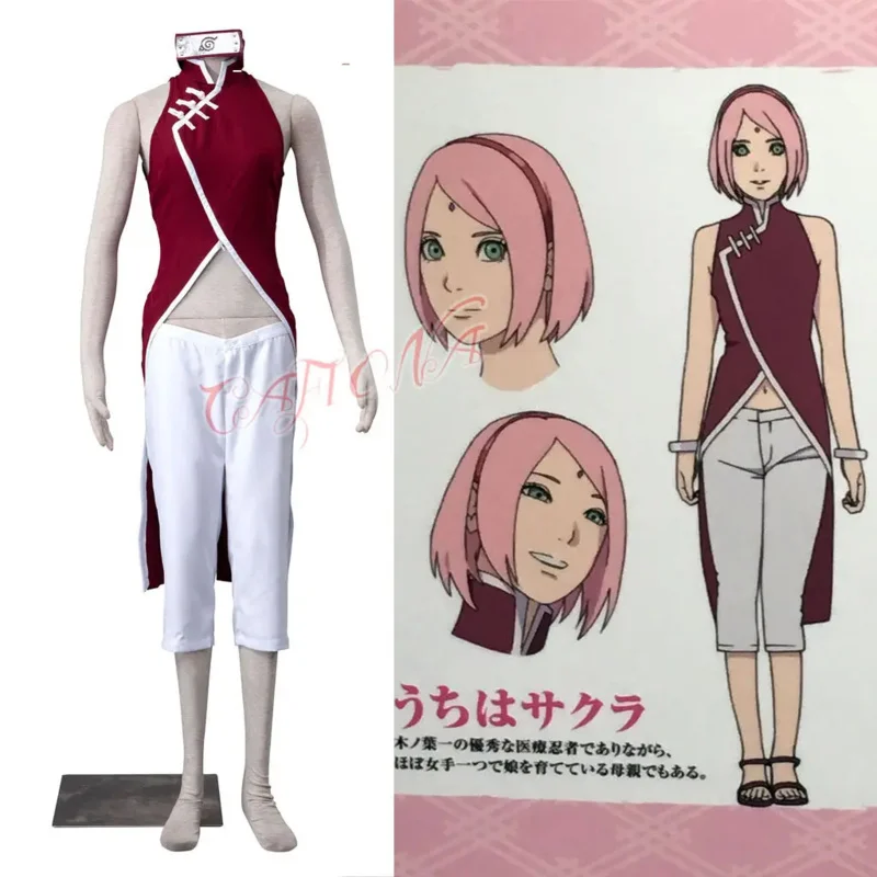 

Cafiona Cheap BORUTO Haruno Sakura Cosplay Costume with Headband Sexy Girls Outfit Kids Women Halloween Pluse Size