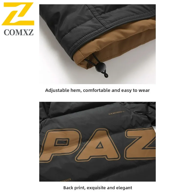 COMXZ الرجال أسفل سترة فاخرة مقنعين الكورية نمط خفيفة الوزن الدافئة سترة الترفيه التخييم الباردة مقاومة الشتاء أسفل معطف #6