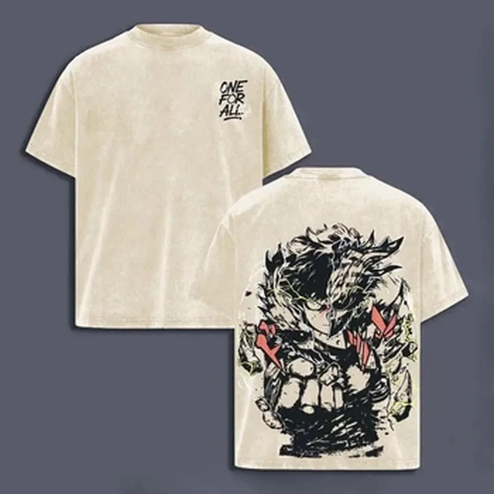 My Hero Academia Midoriya Izuku T Shirt Harajuku Washed Oversized T-shirt For Men's Unisex Clothing Short Sleeve Cotton Tees Top