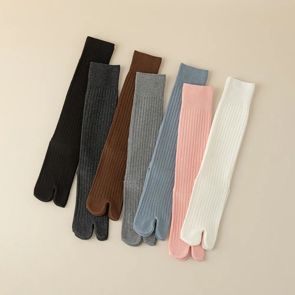 올 매치 니트 투 토 스타킹 얇은 솔리드 컬러 JK 송아지 롱 양말 하라주쿠 니하이 별도 발가락 양말 로리타