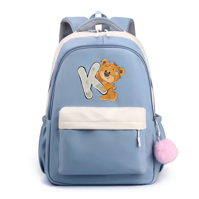 Lovely Little Bear 26 English Letters Backpack Children Girl Schoolbag Student Teen Kids Gift Women Travel Bagsback To School