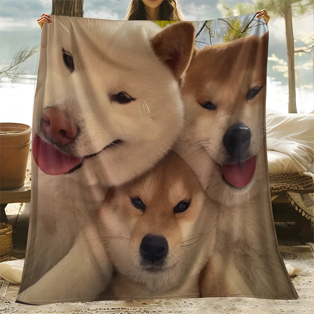 Cute Shiba Inu Dog Portrait Print Flannel Blanket Soft Lightweight Throw Blanket for Sofa Bed Couch All‑Season Cozy Blanket