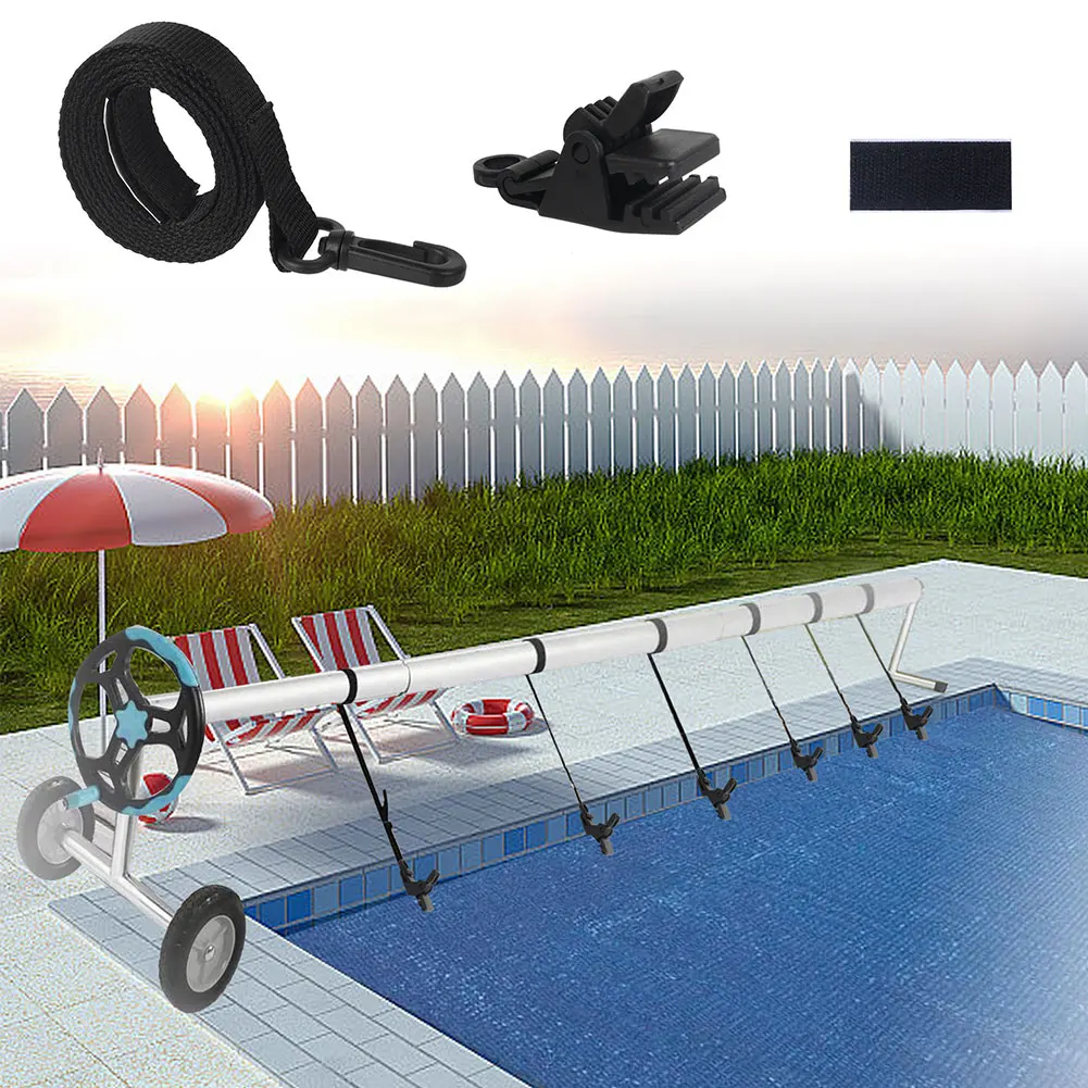 

24 Pcs Swimming Pool Solar Cover Straps and Clips Including 8 Straps 8 Clips & 8 Touch Fastener Solar Cover Reel Strap Kit