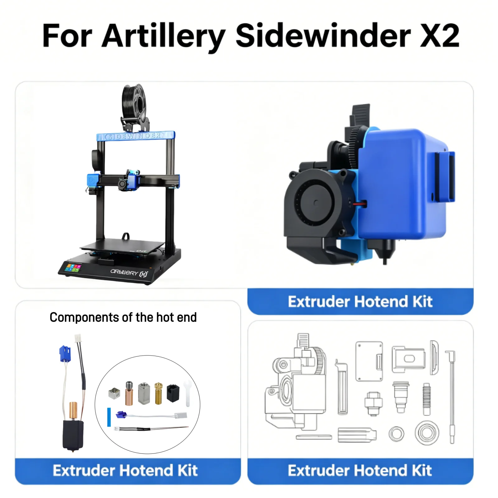 For Artillery Sidewinder X2 Full Metal Assembled Extruder Hotend Kit with Hardened Steel Nozzle for Genius Pro 3D Printer Parts