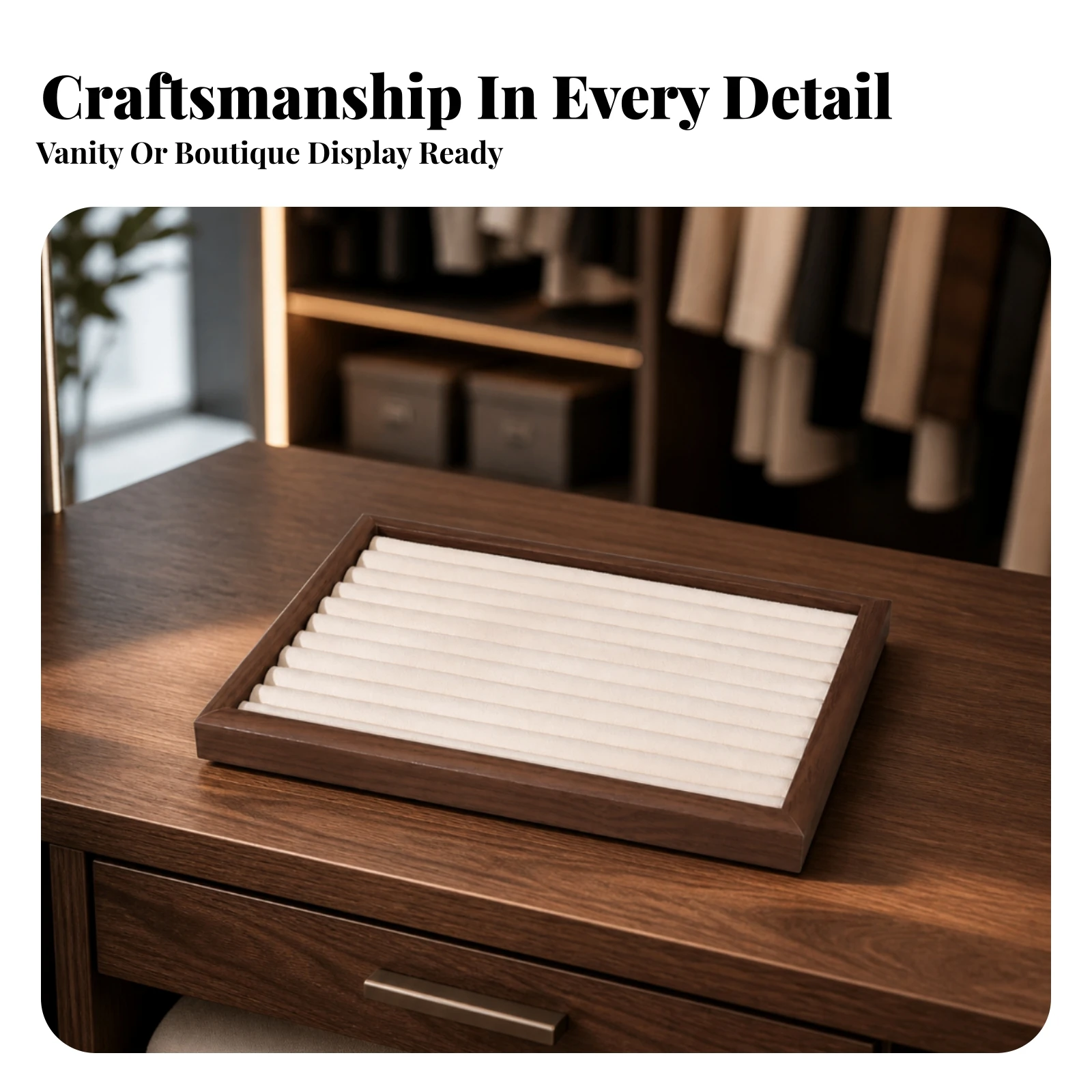 Jewelry Organizer Tray with Cushioned Grooves Single-Layer Rectangular Jewelry Display Tray Compact Slim for Retail Showcases