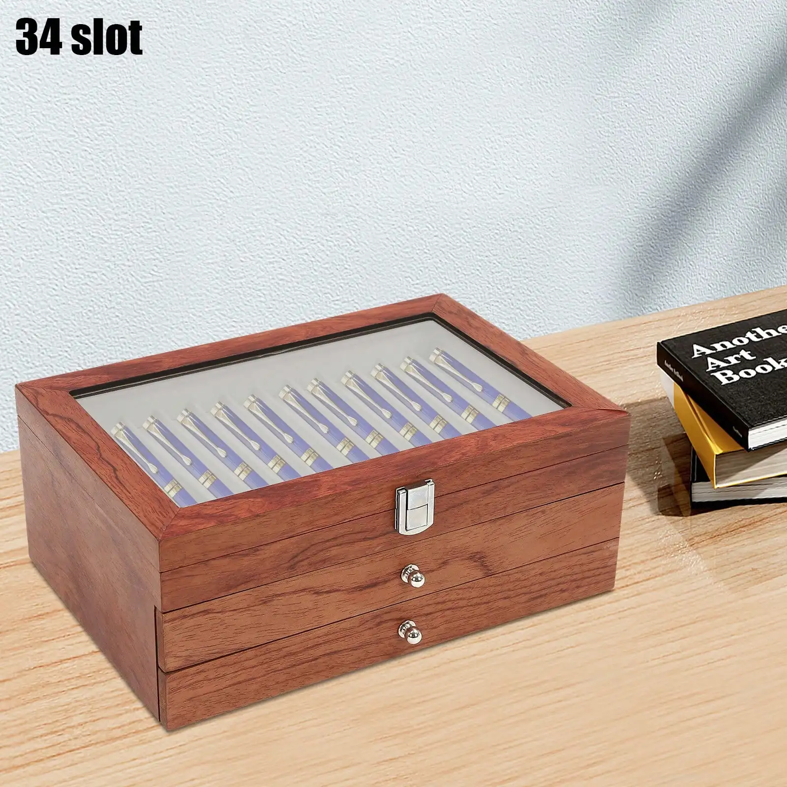 3 Layer 34 Slots Wood Pen Display Box Pen Organizer Case Storage And Fountain Collector Organizer Christmas Gift