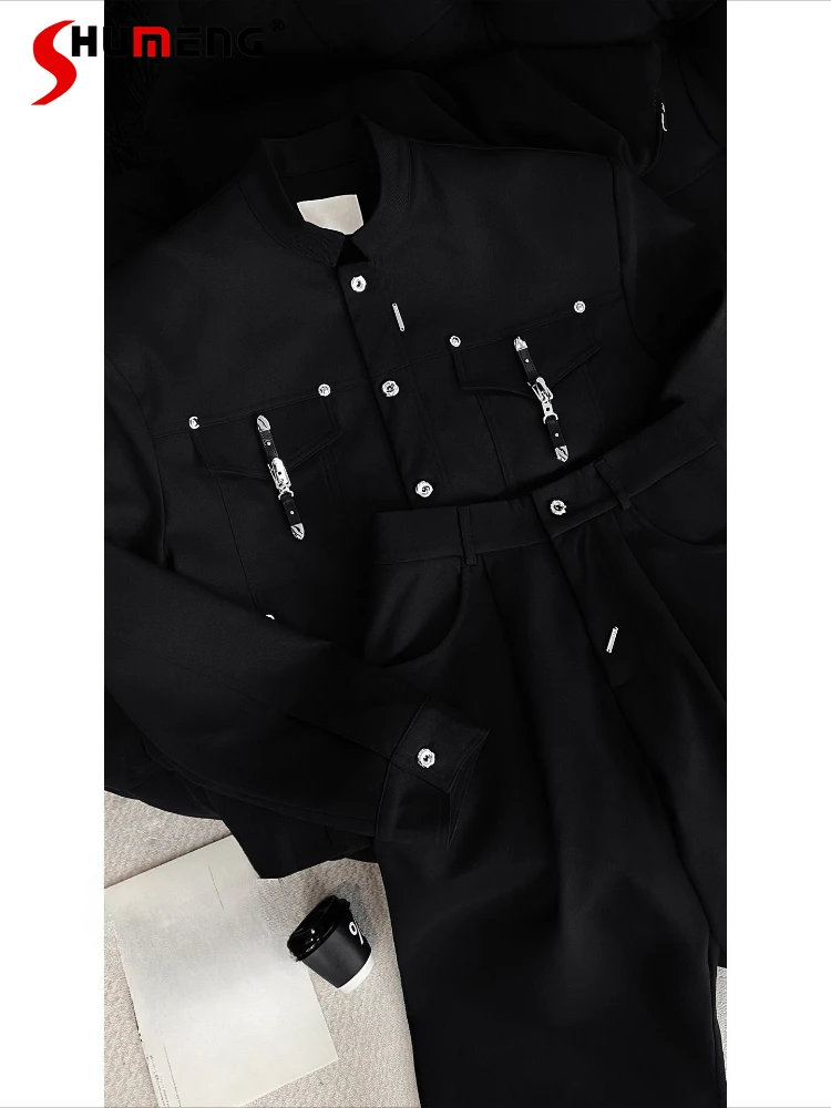 2025 Men's Autumn New Solid Color Stand Collar Jacket Sets Men's Trendy 2pcs Masculinity Stylish Comfort Chic Coats Pants Sets