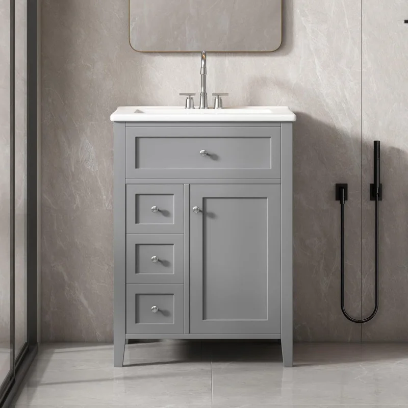 

2026：Vanities Sink Set, Cabinet with Multi-Functional Tip-Out Drawer and Adjustable Shelf, Soft-Closing Door Solid