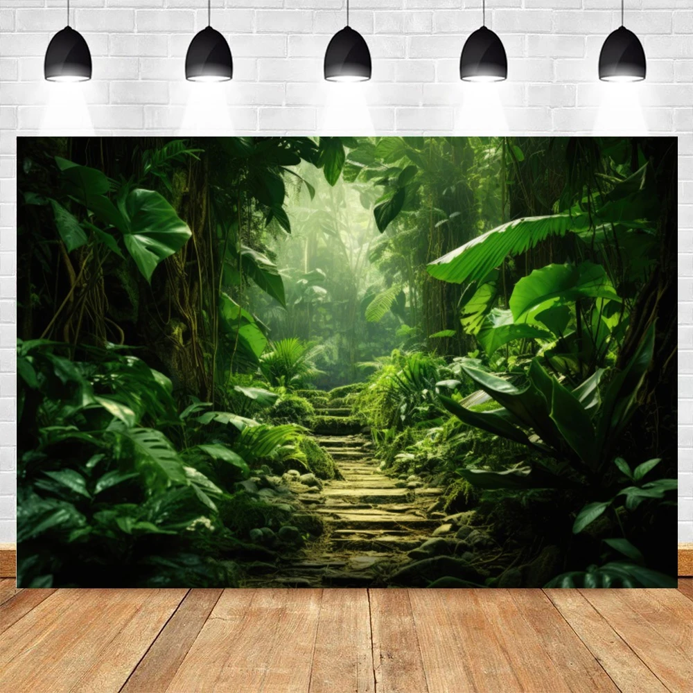 Tropical Rainforest Backdrop Green Trees Baby Shower Birthday Party Portrait Photography Background Wall Decor Photostudio Props