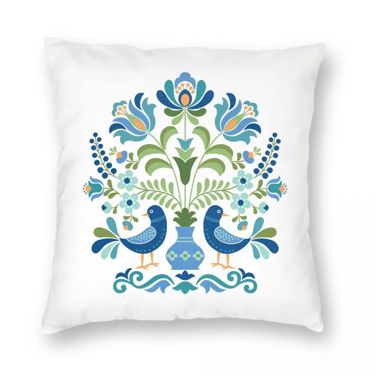 Hungarian Folk Design Blue Birds Square Pillowcase Polyester Linen Velvet Printed Decor Pillow Case Sofa Seater Cushion Cover