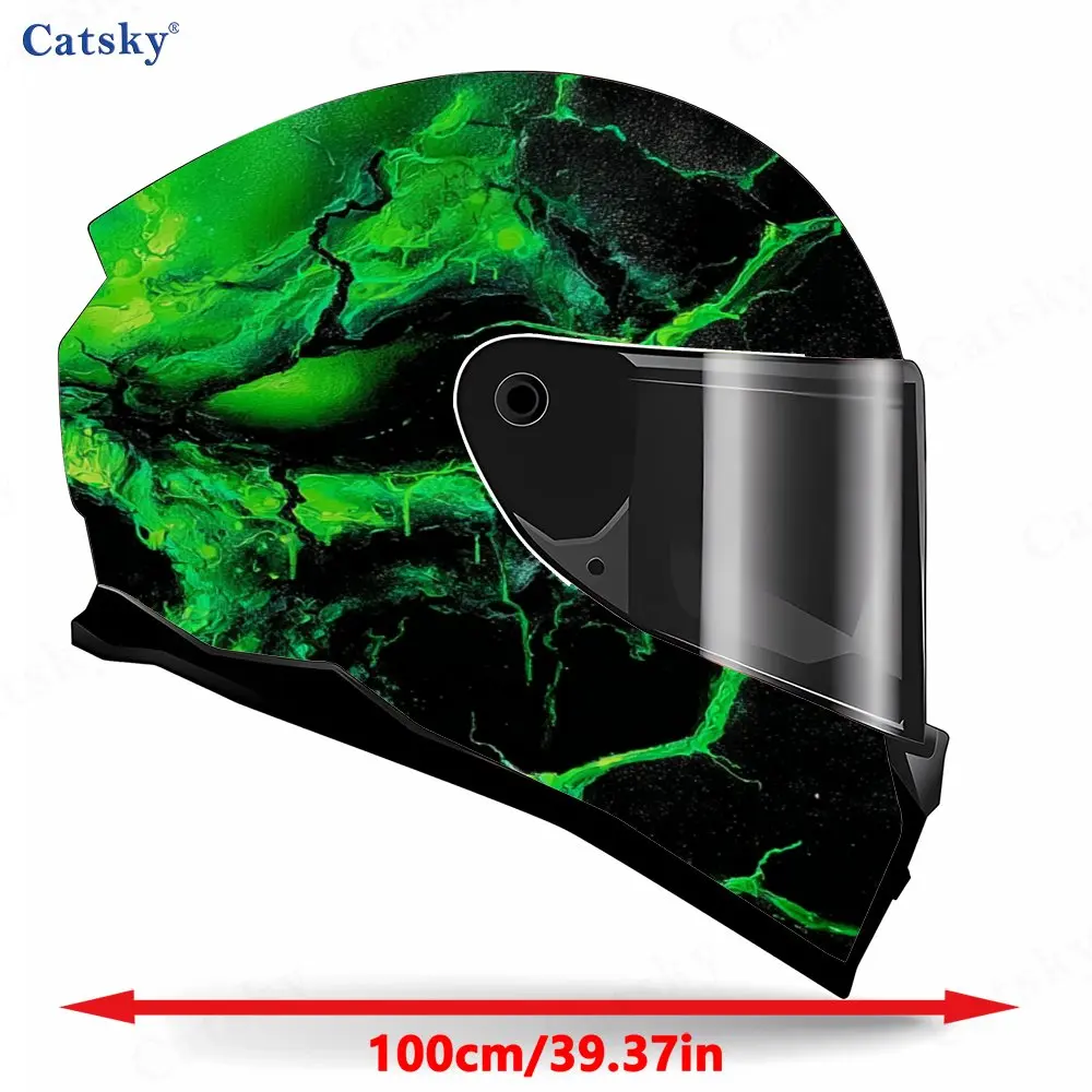 Indigo Green Soul-Splitting Skull Helmet Vinyl Wraps, Waterproof Scratch-Resistant Full Face Helmet Decals, Durable PVC Decorati