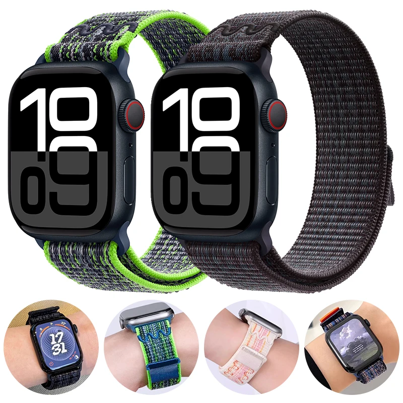 NEW Design Nylon Loop Sport Strap for Apple Watch Band 49mm Bracelet iWatch S10 9 8 7 6 5 4 se2 Ultra 2 46mm 45mm 44mm 41mm 42mm