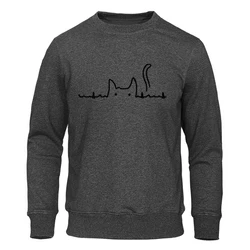 Cat Tail Electrocardiogram Kawaii Hoodie Men Harajuku Warm Fleece Hoody Fashion Casual Sweatshirts Autumn Big Size Sportswears