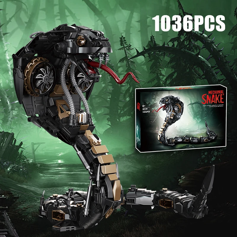 

Креативные механические черные строительные блоки «Кобра», сборка змеи Dendroaspis Polylepis MOC, коллекция кирпичей, декор, игрушки, подарок для мальчиков
