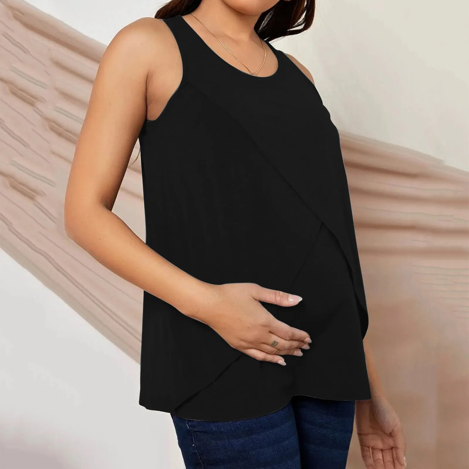 Maternity Breastfeeding Tank Tops Womens Irregular Solid Color Hem Tee Shirt Mom Casual Short Sleeve Basic Nursing Pregnant Tops