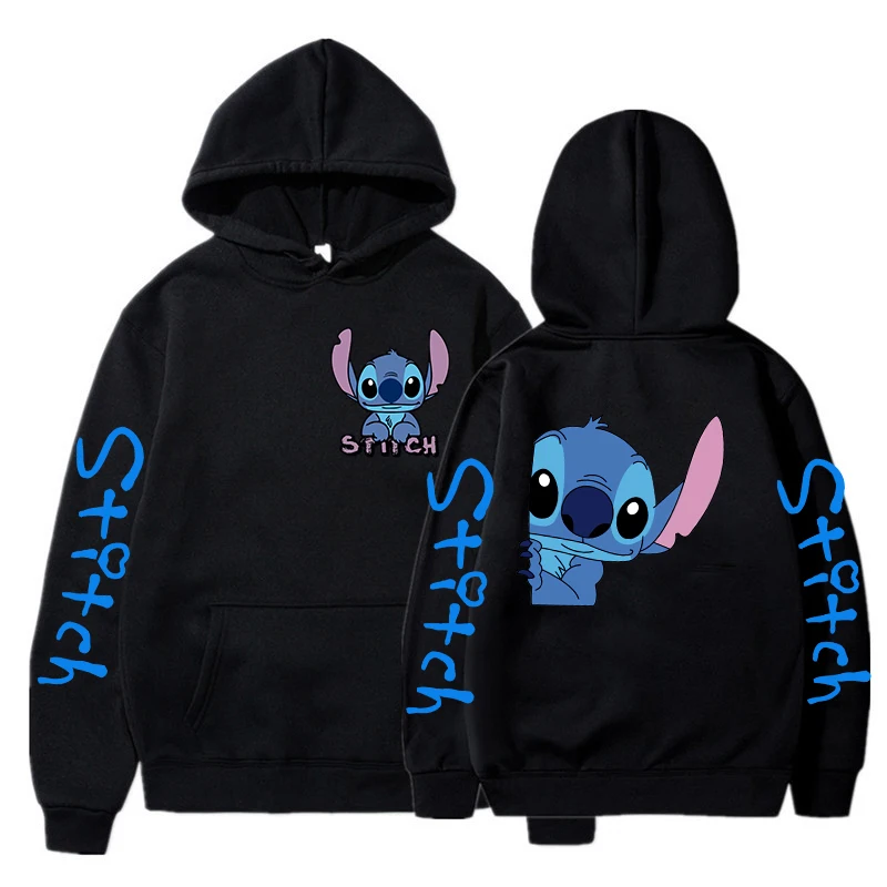 Vintage Winter Disney Stitch Hoodies Women Harajuku Cute Anime Sweatshirt Manga Streetwear Hoody Female Unisex