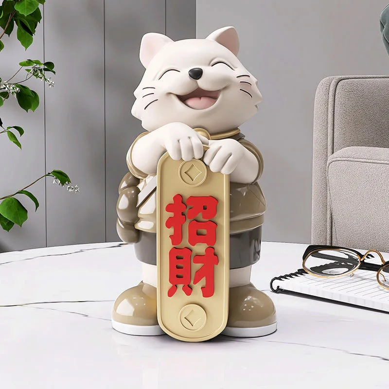 Cute Lucky Cat Statue Mascot for Home and Living Room Decoration, Feng Shui Happy Fortune Cat Crafts Christmas Gift