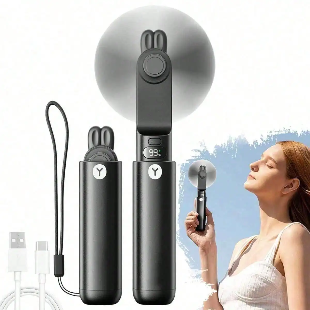 

1PC Portable Handheld Mini Fan With LED Light, Rechargeable Folding Travel Fan, Portable Pocket Fan