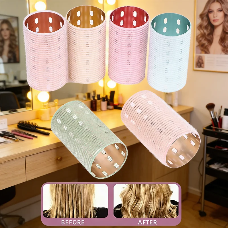 Volume & Curl Hair Rollers Reusable Self-Adhesive Rollers with Aluminum Core, Creates Bouncy Curls&Body, No Clips Needed, 5x9cm