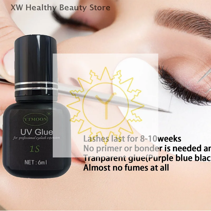 Adhesivo de pegamento UV para extensiones de pestañas, 6ml, 1S, secado rápido, pegamento fuerte para extensión de pestañas postizas, pegamento UV de larga duración para pestañas