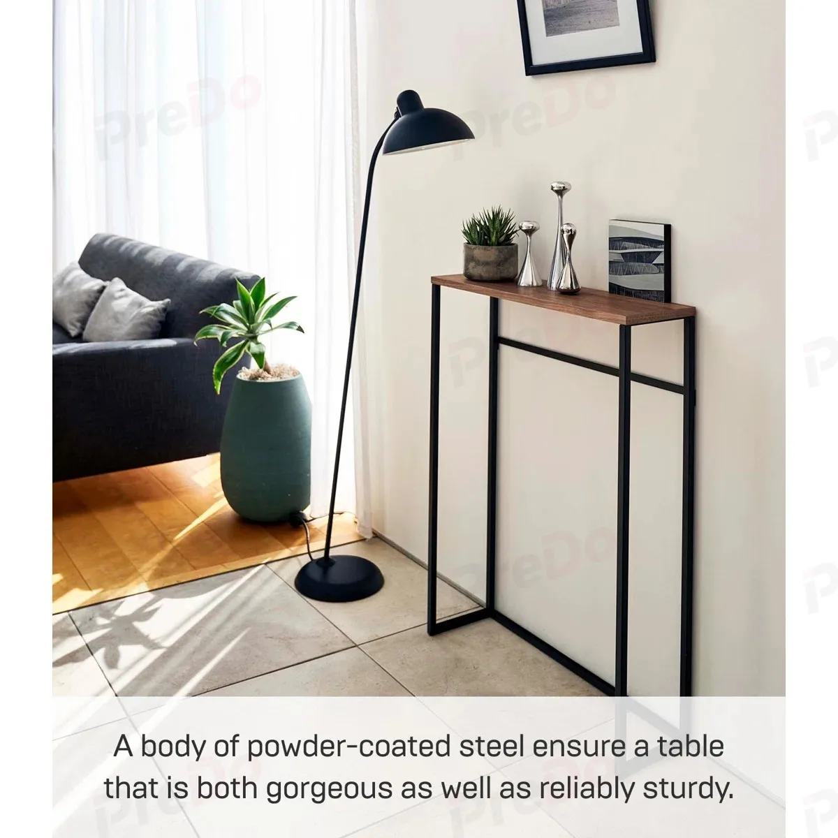 Wooden Top Iron Metal Console Table with Multi-Functional Design Multilayer Display Storage for Living Room or Entrance Corner